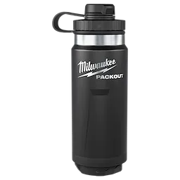 PACKOUT 24oz Insulated Bottle with Tether Lid standing upright with a screw-on cap and carry loop.