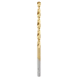 The THUNDERBOLT® Titanium Coated 5/32" Drill Bit features a titanium coating for extended durability. The bit has a spiral flute design and a silver shank.