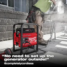 MX FUEL CARRY-ON 3600W/1800W Power Supply and Charger with MX FUEL REDLITHIUM FORGE HD12.0 on a jobsite walkway