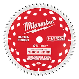 7-1/4" 60T Thick Kerf Ultra Finish Circular Saw Blade with evenly spaced teeth and printed text on the face.