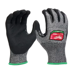 Cut Level 6 High-Dexterity Nitrile Dipped Gloves - L feature black nitrile-coated palms and fingers with a grey knitted back and wrist.