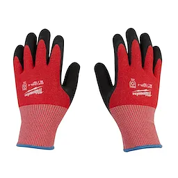 Cut Level 2 Winter Dipped Gloves - XL, red with black palms and fingertips, anti-slip, showing both front and back views.