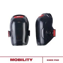 Mobility Knee Pad pair in black with red accents, shown from front and side on a white background.
