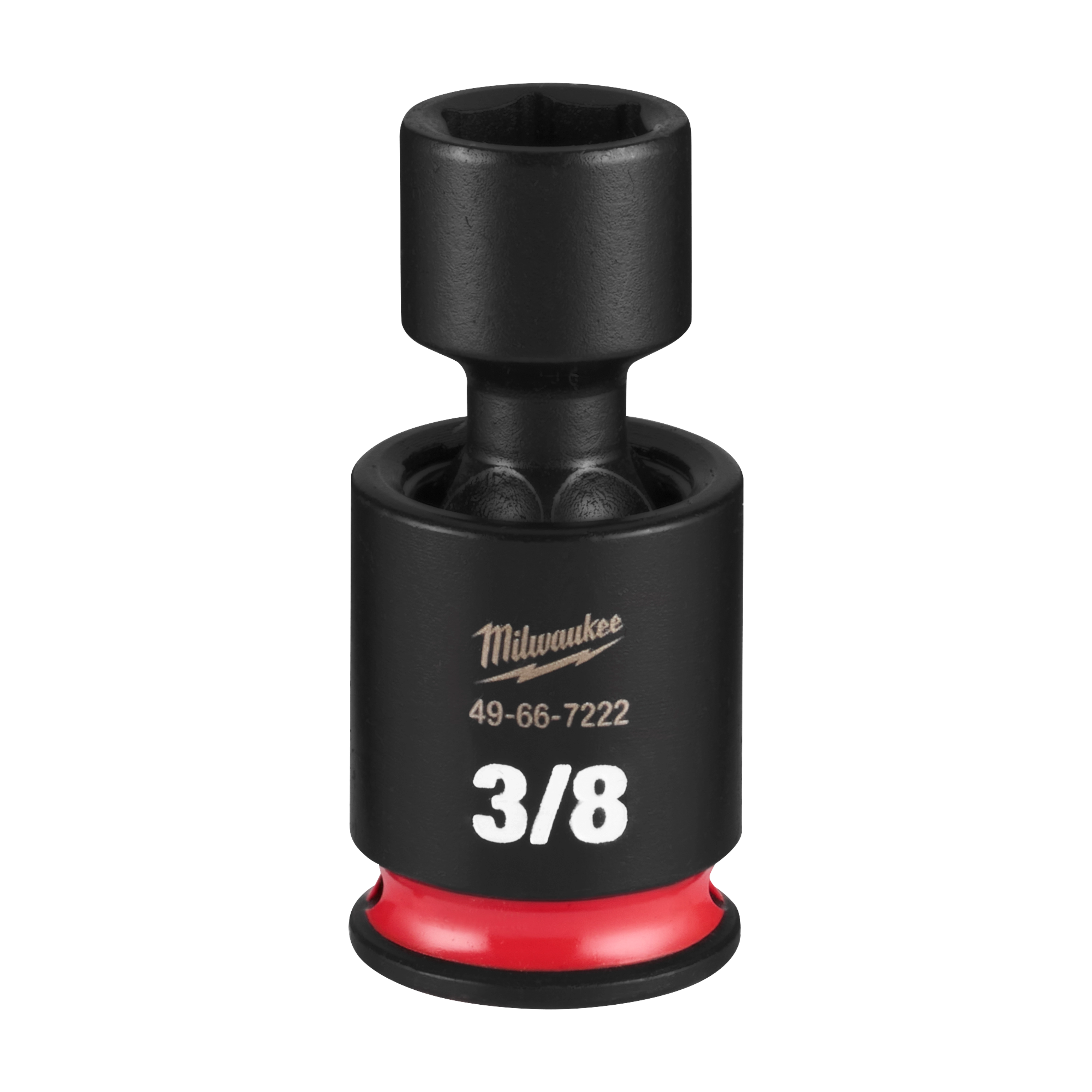 Black SHOCKWAVE Impact Duty 1/4" Drive 3/8" Standard Swivel Socket with red base on a plain background.