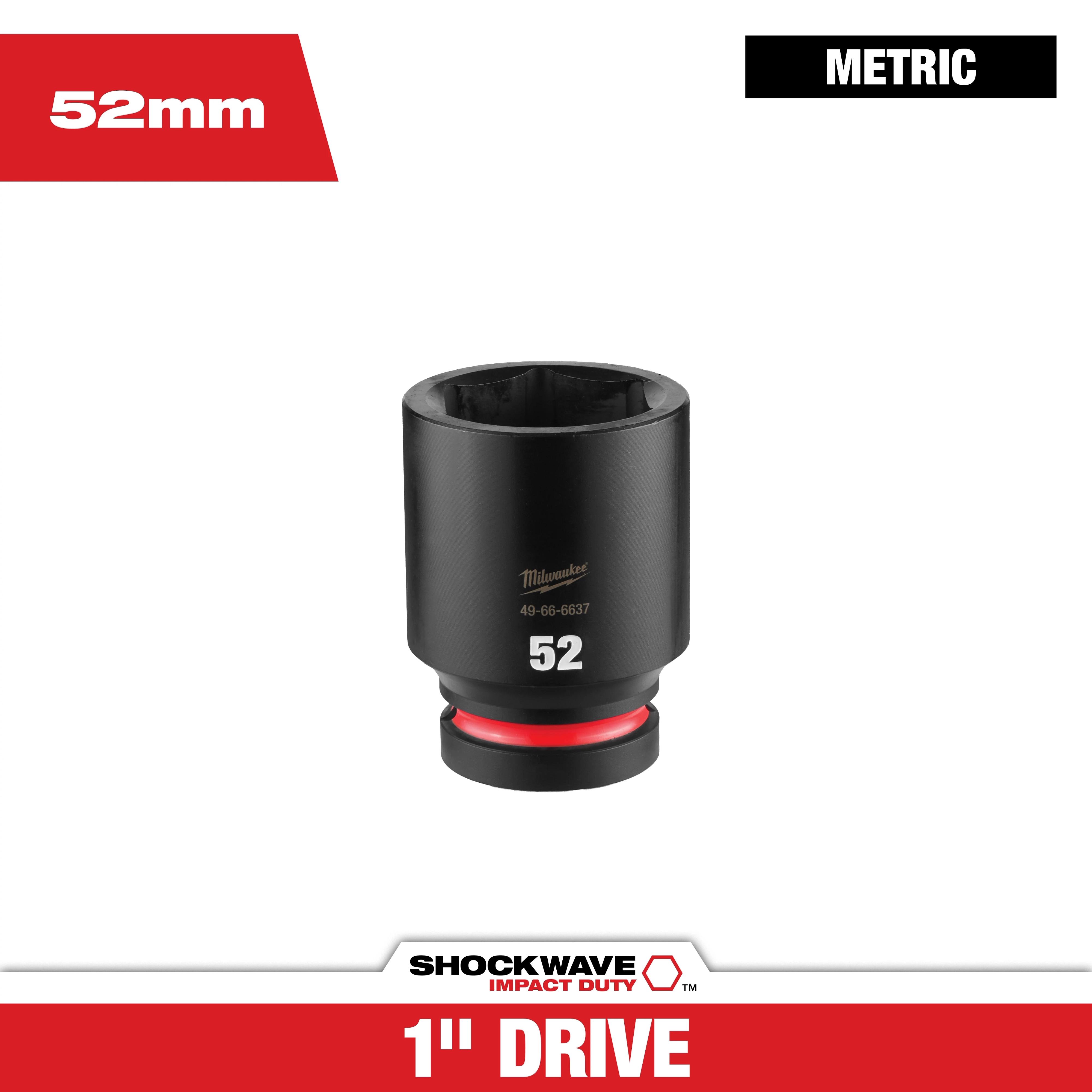SHOCKWAVE Impact Duty 1" Drive 52MM Deep 6 Point Socket standing upright on a plain background.