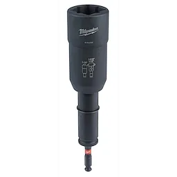 The SHOCKWAVE™ Lineman's 3-in-1 Distribution Utility & Transmission Sockets by Milwaukee is a tool designed for linemen. It features three socket sizes, a durable build, and color-coded rings for easy identification. The tool is designed for use on distribution utility and transmission projects.