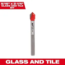 5/16" x 2-1/4" Glass and Tile Bit with a red tip designed for precise drilling in glass and tile materials.