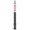 The image shows a SHOCKWAVE™ 3-1/2” Impact Square Recss #1 Power Bit. It has a red and silver branding section near the tip and a black shank. The bit is designed for high impact and durability, suitable for driving screws.