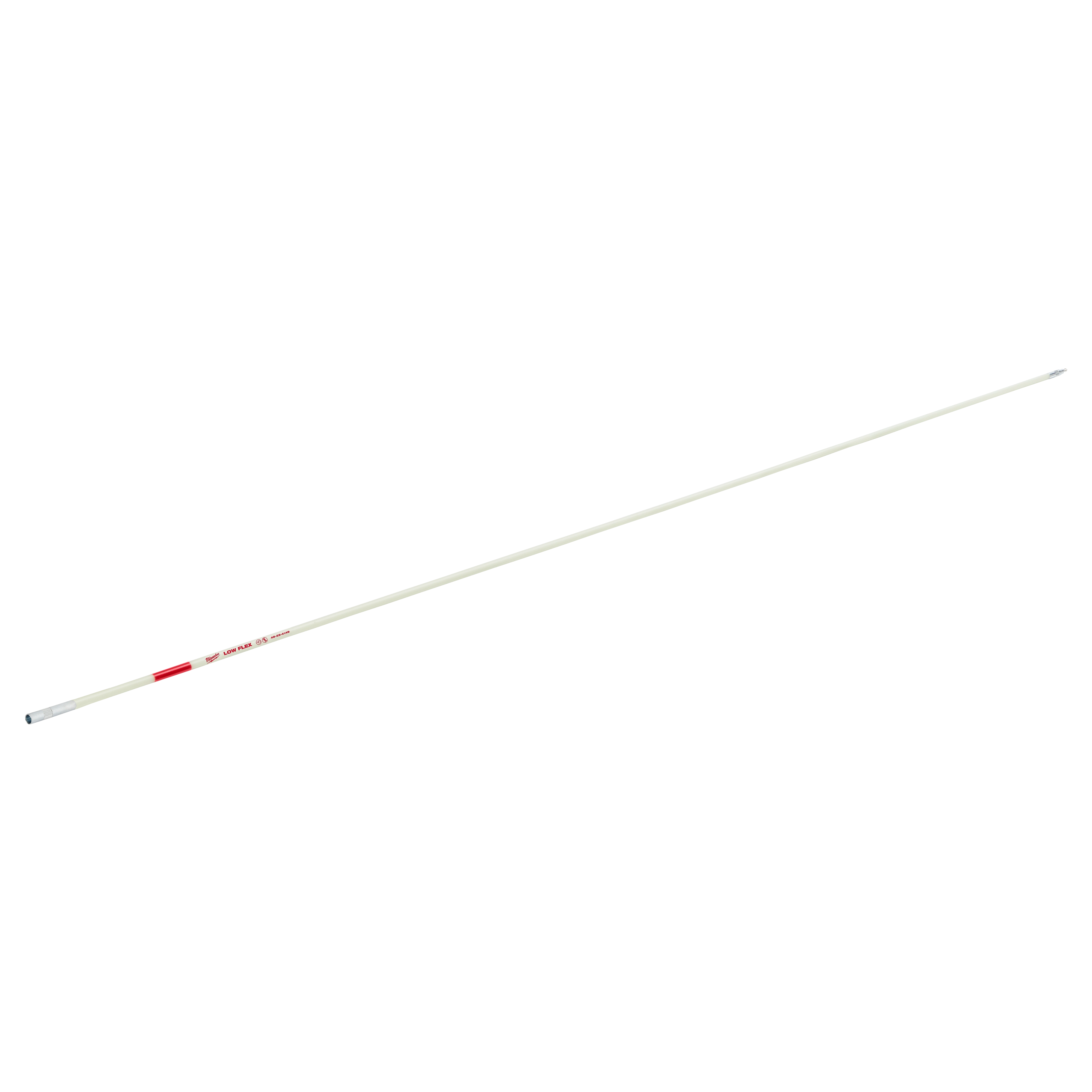 The 5 Foot Low Flex Fish Stick is a long, slender tool used for cable installation. It is cream-colored with a red stripe and tapered ends.