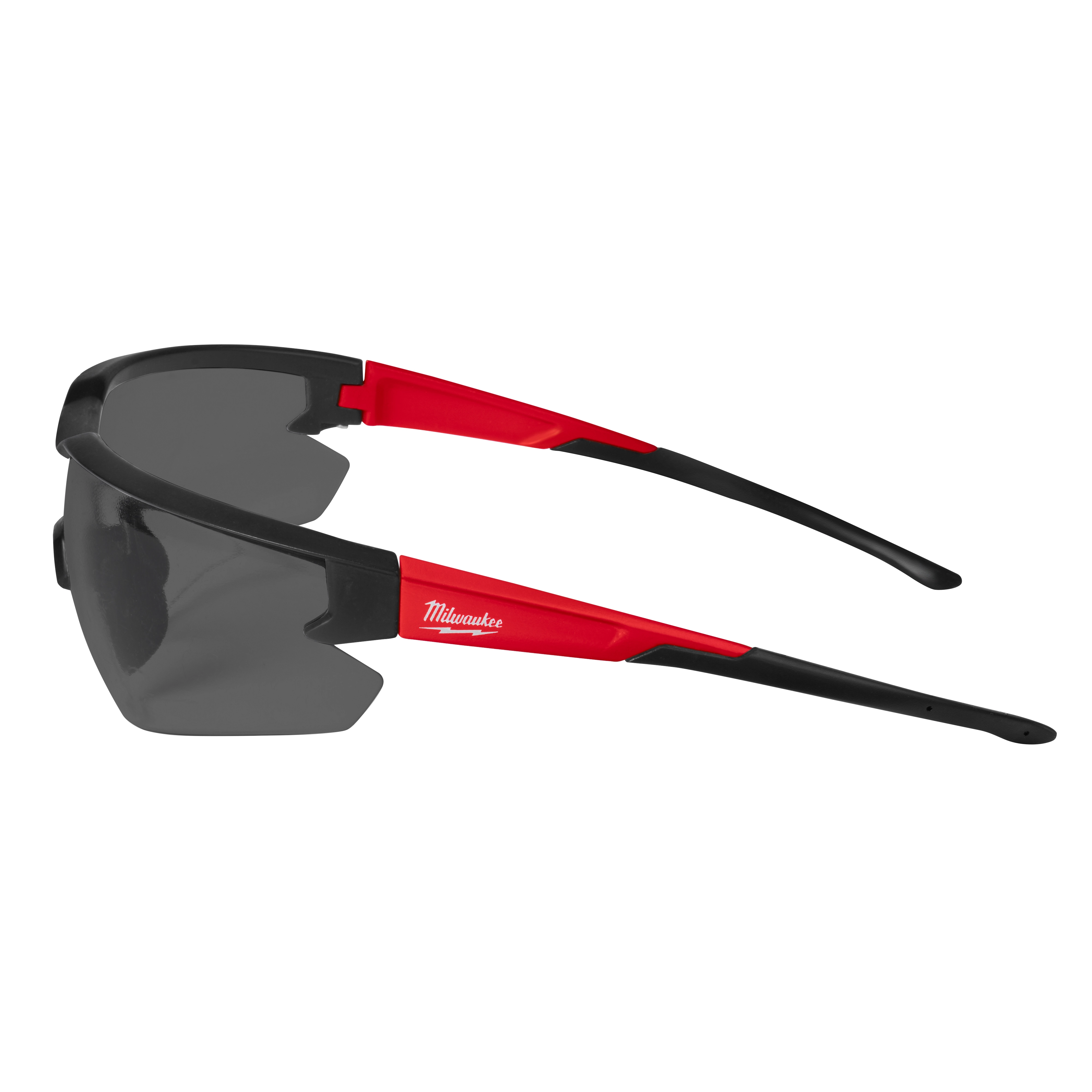 Safety Glasses - Tinted Anti-Scratch Lenses with red and black frames, designed for eye protection and durability.