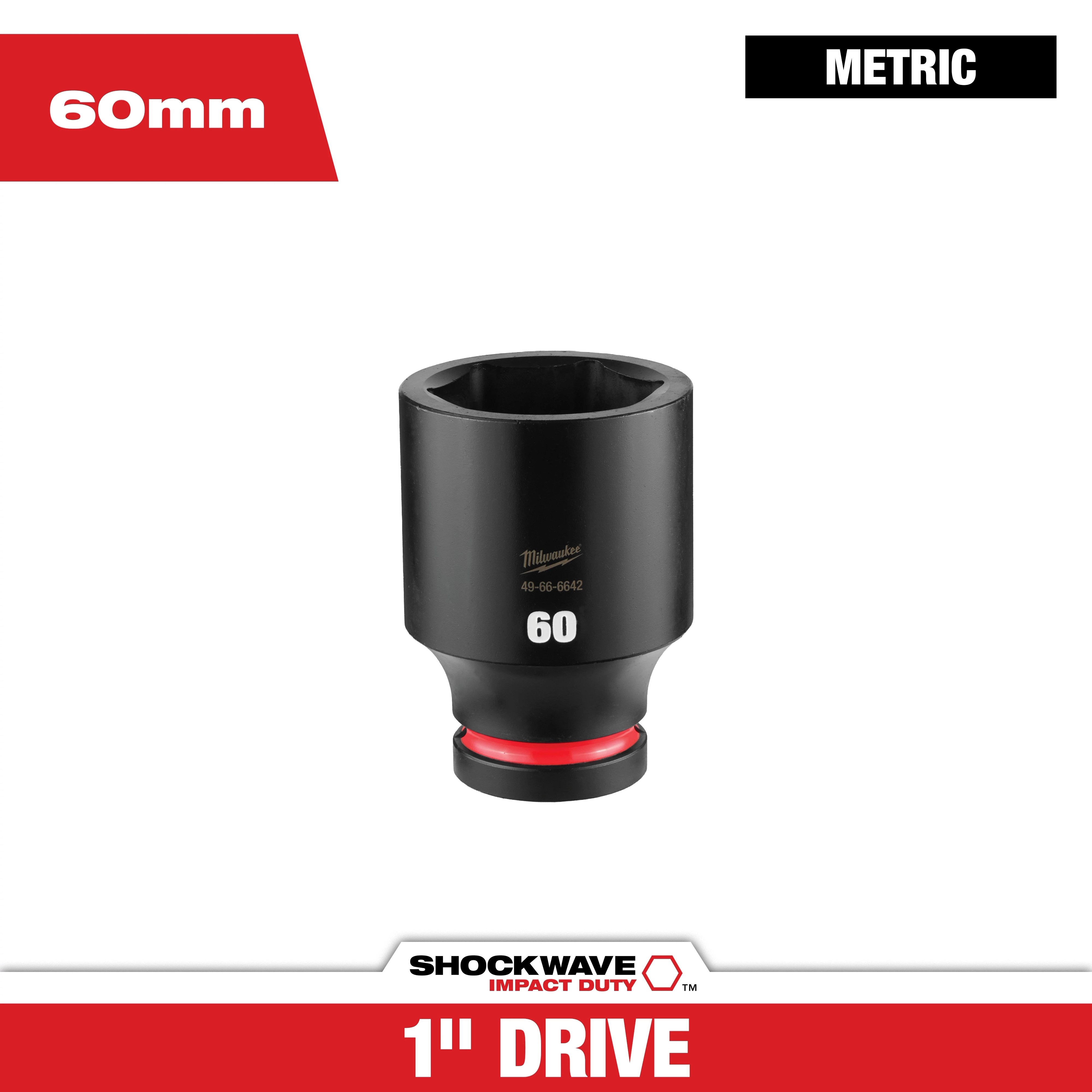 SHOCKWAVE Impact Duty 1" Drive 60MM Deep 6 Point Socket standing upright on a white background.