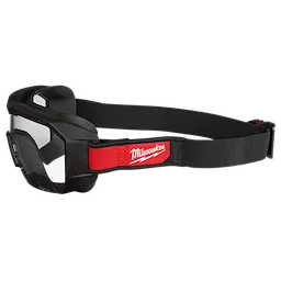 Vented Low-Profile Goggles with Clear Dual Coat Lens featuring a black frame and adjustable black strap with red branding.