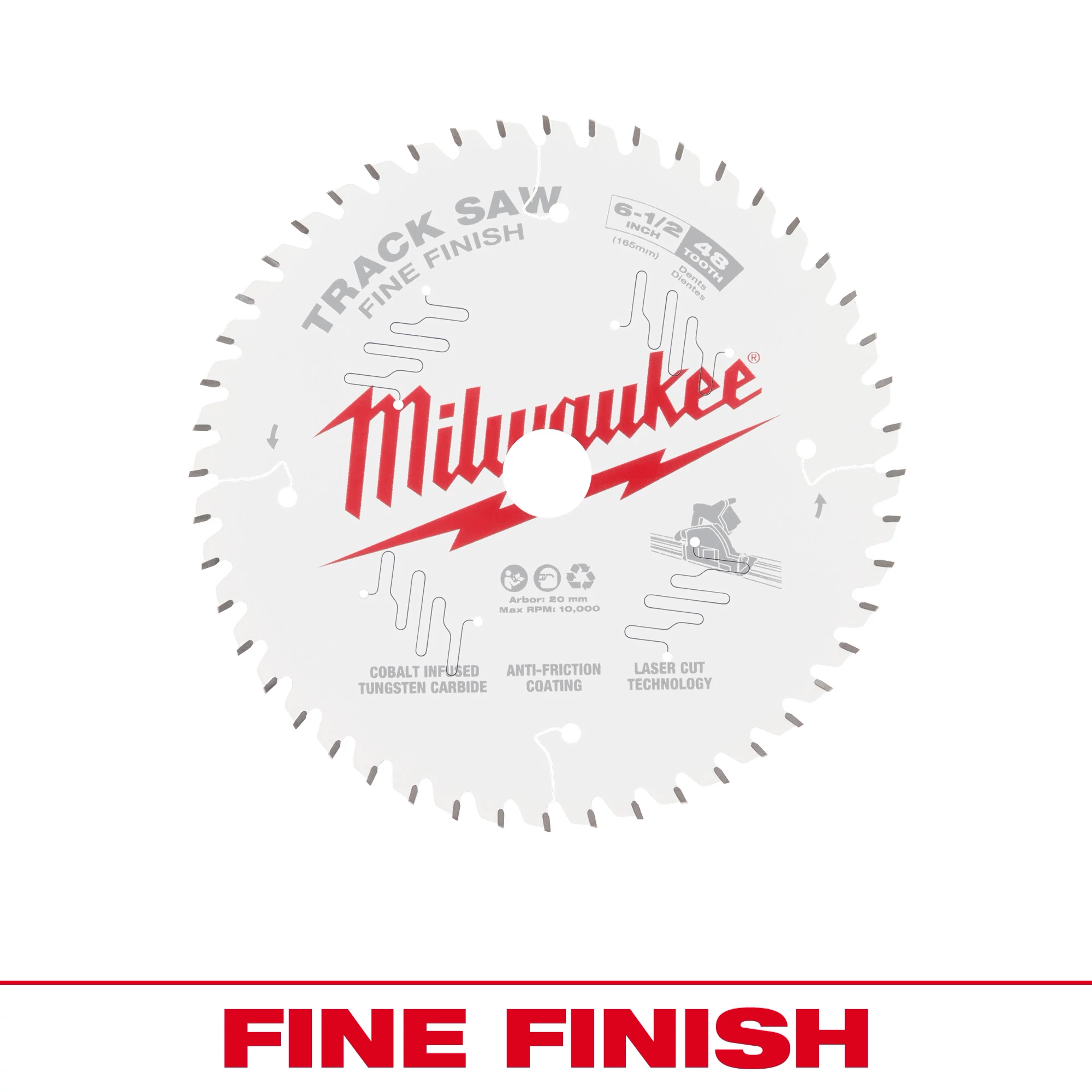 Milwaukee 48-40-0627 Fine Finish Track Saw Blade, 6-1/2 inches, 48 teeth, with anti-friction coating and laser cut technology.