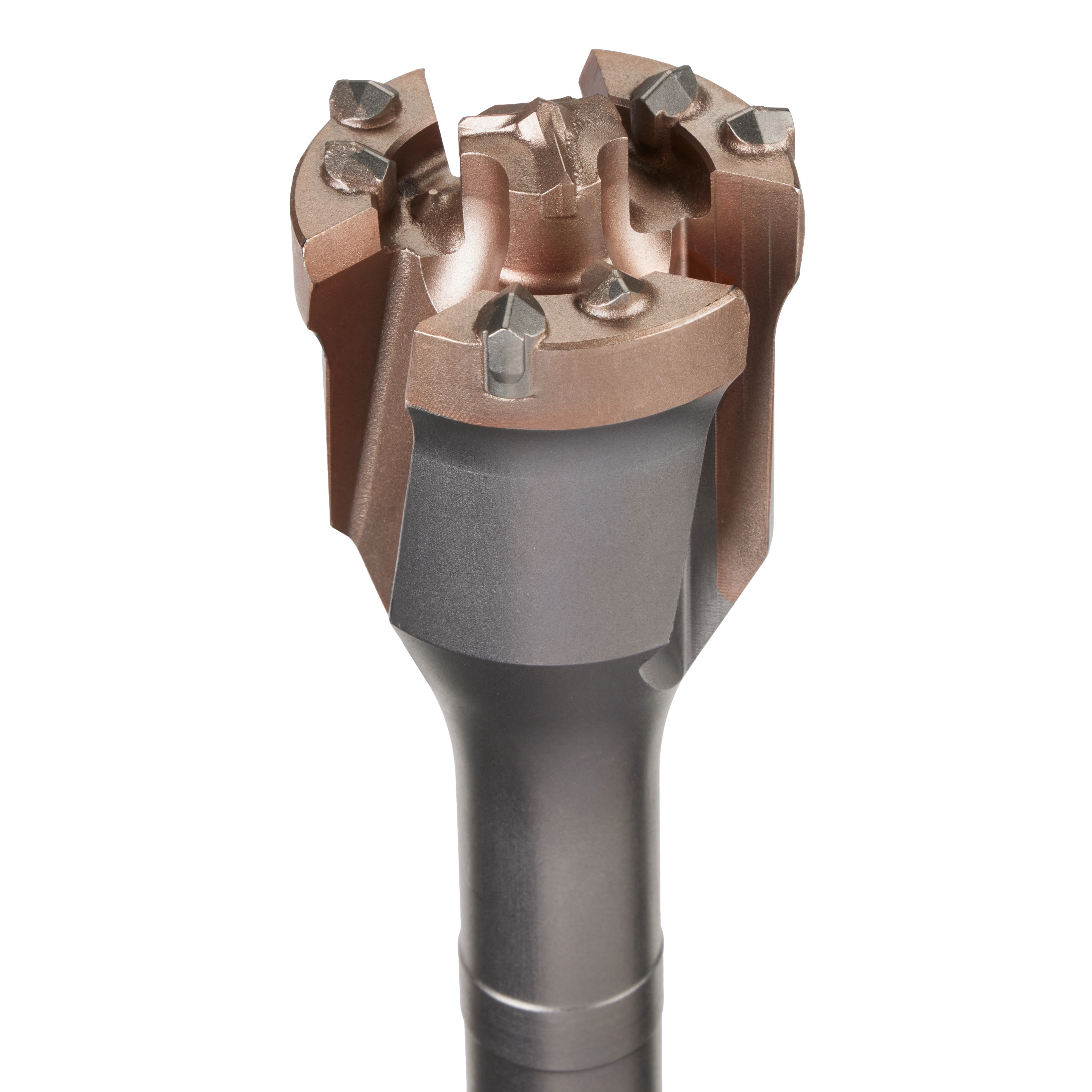 2-1/8" X 22" One Piece SDS-MAX Tunnel Bit with a metallic finish and multiple cutting edges, designed for drilling concrete.