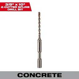 Spline Bit 2-Cutter 3/8" x 10" designed for concrete drilling, with a sleek, metallic finish and spiral fluted tip.