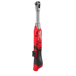 The M12 FUEL 1/4" Extended Reach Ratchet is a compact, cordless ratchet with a red and black ergonomic design. Its extended reach head facilitates access to tight spaces, enhancing user control and efficiency.