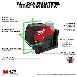M12™ Green Cross Line and Plumb Points Laser Walk Around