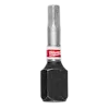 Image of a single SHOCKWAVE™ 1" Impact Duty Hex 1/8" Insert Bit. The bit is metallic with a hexagonal base and features a red and white Milwaukee logo near the top. The image represents one of the 25 bits included in the bulk package.