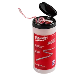 Milwaukee 500' Poly Pull Line in a red and white container with a black lid, showing high-visibility string.