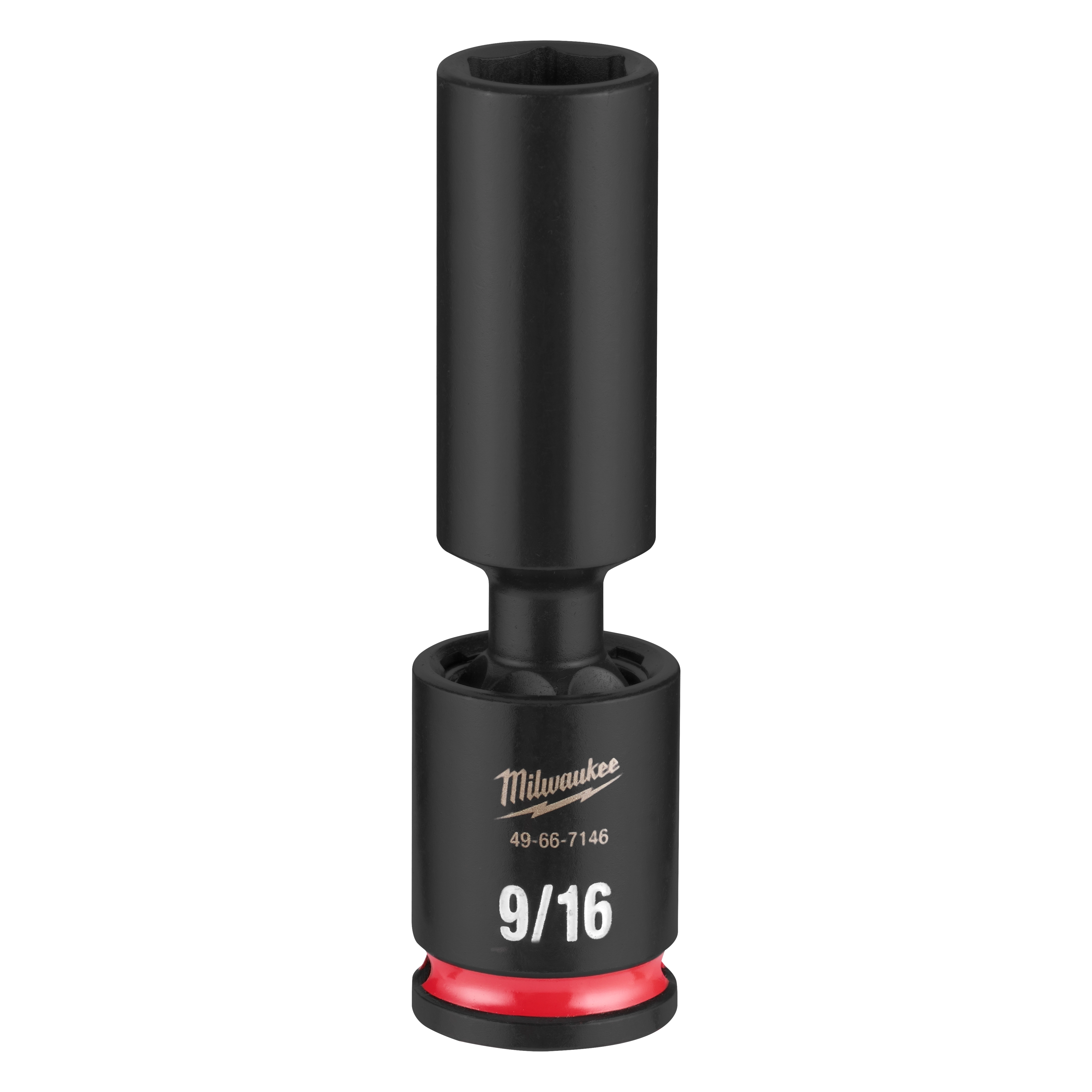 SHOCKWAVE Impact Duty 3/8" Drive 9/16" Deep Swivel Socket standing upright on a plain background.