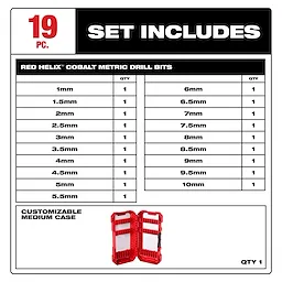 RED HELIX™ Cobalt Metric Drill Bit Set – 19PC