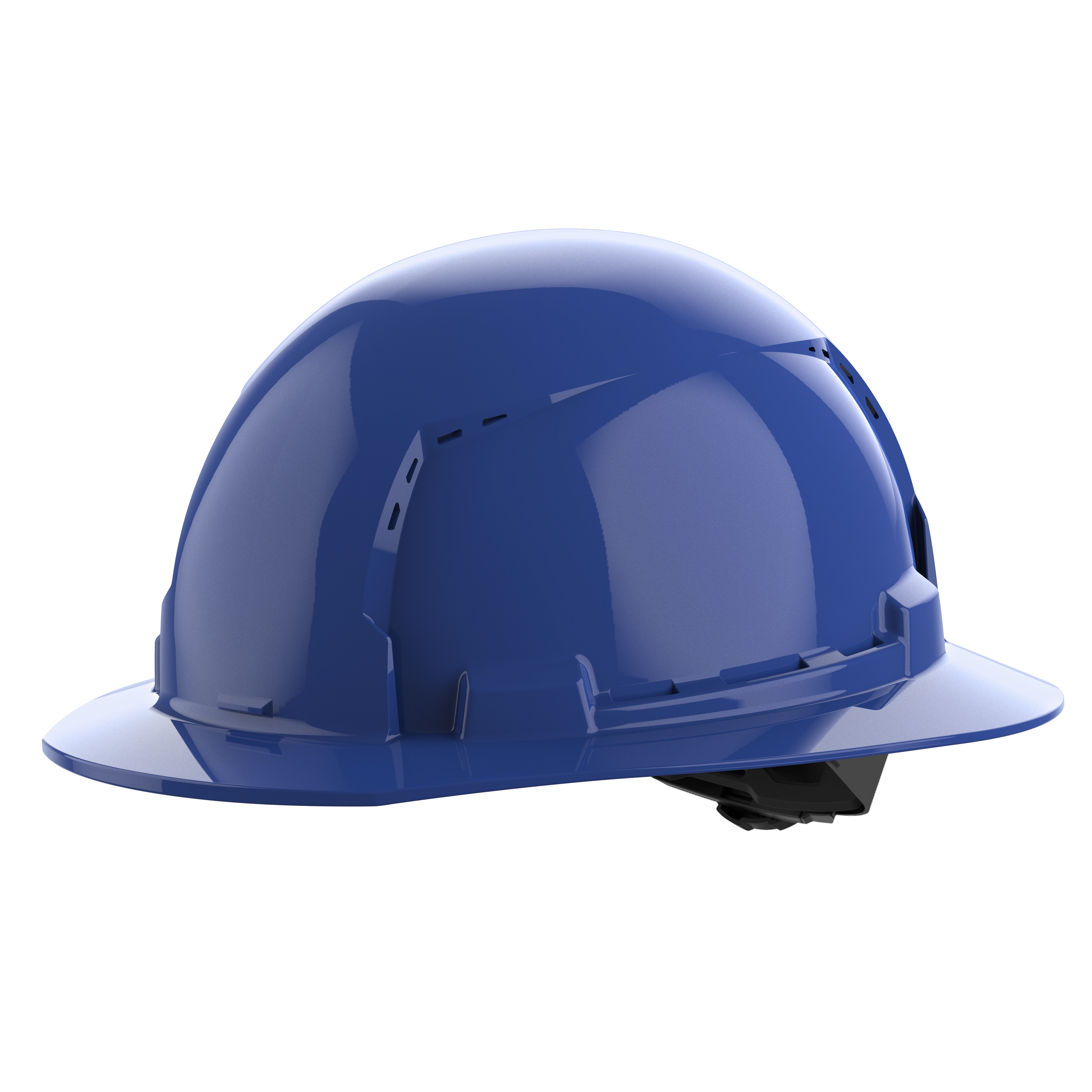 BOLT Blue Full Brim Vented Hard Hat w/4pt Ratcheting Suspension (USA) - Type 1, Class C on a plain background