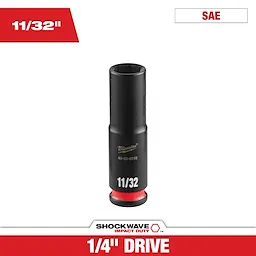 SHOCKWAVE Impact Duty 1/4" Drive 11/32" Deep 6 Point Socket standing upright with size markings visible.