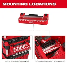 PACKOUT Tool Box Accessory Case Attachment with metal reinforced corners and toolbox attachment ready points shown.