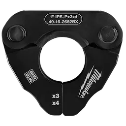1" IPS-P Pivoting Press Ring for M18 and M12 FORCE LOGIC Press Tools, shown in black with product information and specifications.