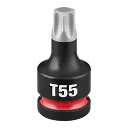 SHOCKWAVE Impact Duty 1/2" Drive 2" Torx T55 Bit Socket. The bit socket is black with a silver Torx T55 tip and a red band near the base, marked with "T55" in white text.