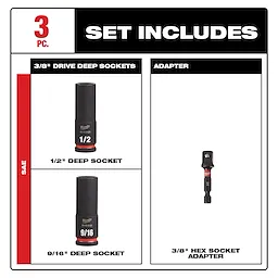 49-66-4417 3PC SHOCKWAVE Impact Duty(TM) 3/8" Drive SAE Deep 6 Point Socket Set