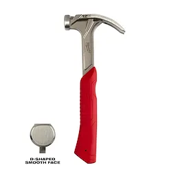 12oz Smooth Face Hybrid Claw Finish Hammer with a red ergonomic handle and metal head, featuring a smooth, D-shaped striking face.