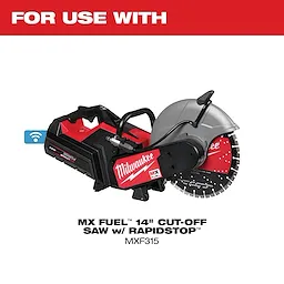 MX Fuel 14-inch Cut-Off Saw with Rapidstop (MXF315) for use with MX Fuel Cut-Off Saw Cart. Features a red and black design.
