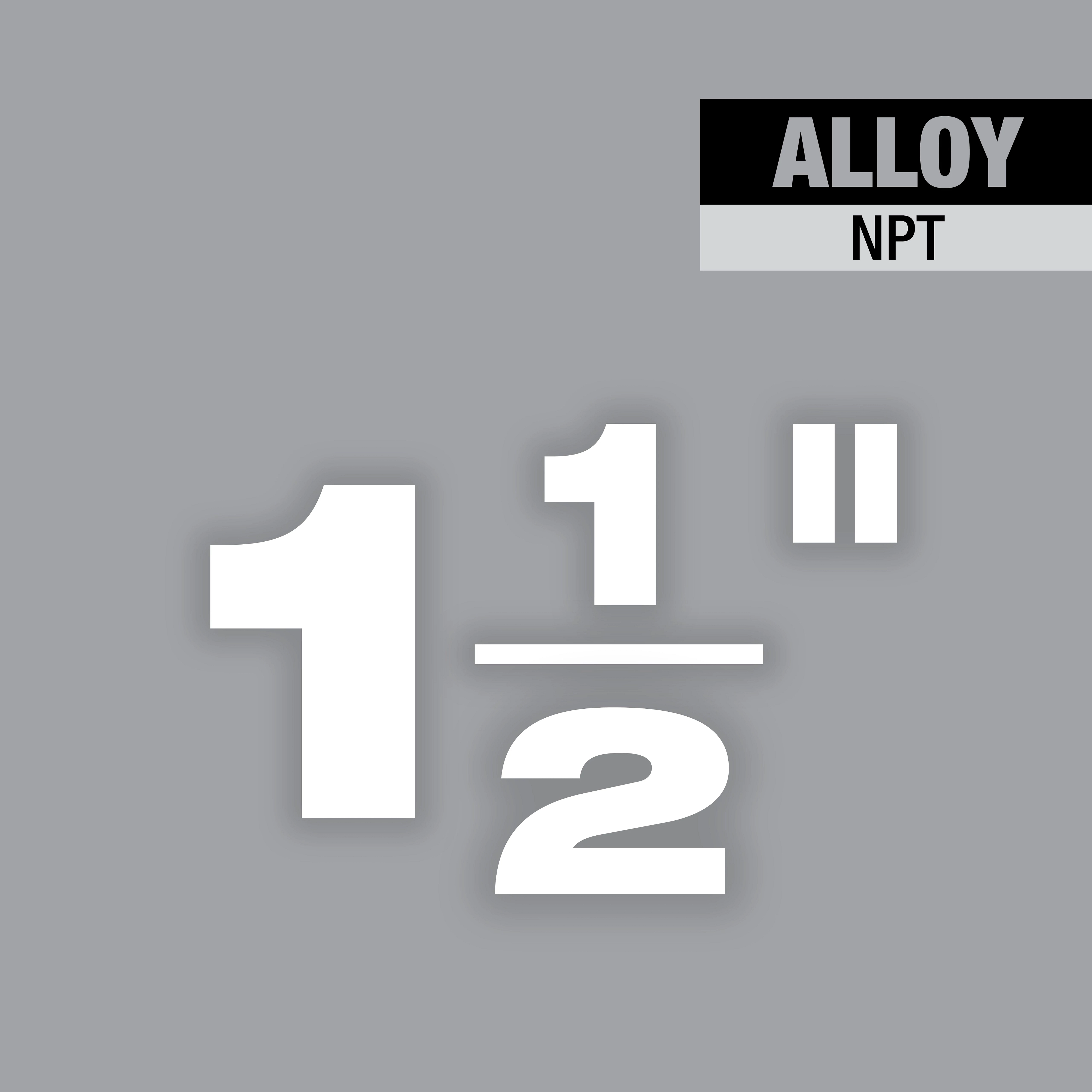 1-1/2" Alloy NPT Forged Aluminum Die Head in large white font with a gray background and "Alloy NPT" text in the top right corner.