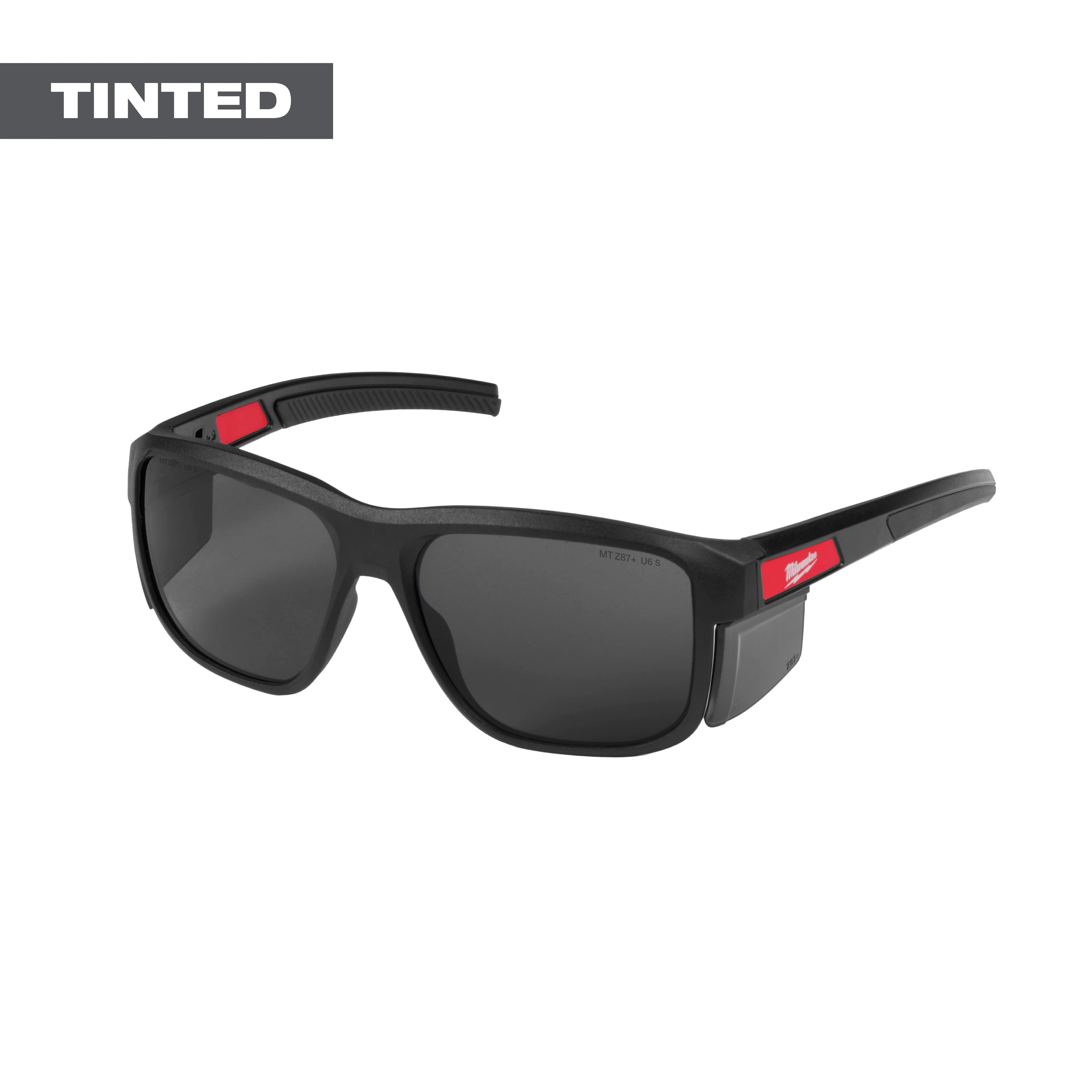 Polarized Full Frame Safety Glasses with Removable Side Shields featuring mirrored dual coat lenses and a tinted, black frame.