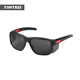 Polarized Full Frame Safety Glasses with Removable Side Shields featuring mirrored dual coat lenses and a tinted, black frame.