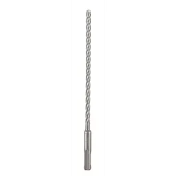 The image displays an SDS%2B MX4 1/4" X 6" X 8" drill bit. It features a spiral flute design and a hexagonal shank, suitable for heavy-duty drilling in masonry and concrete. The drill bit is metallic silver with precision-cut edges.