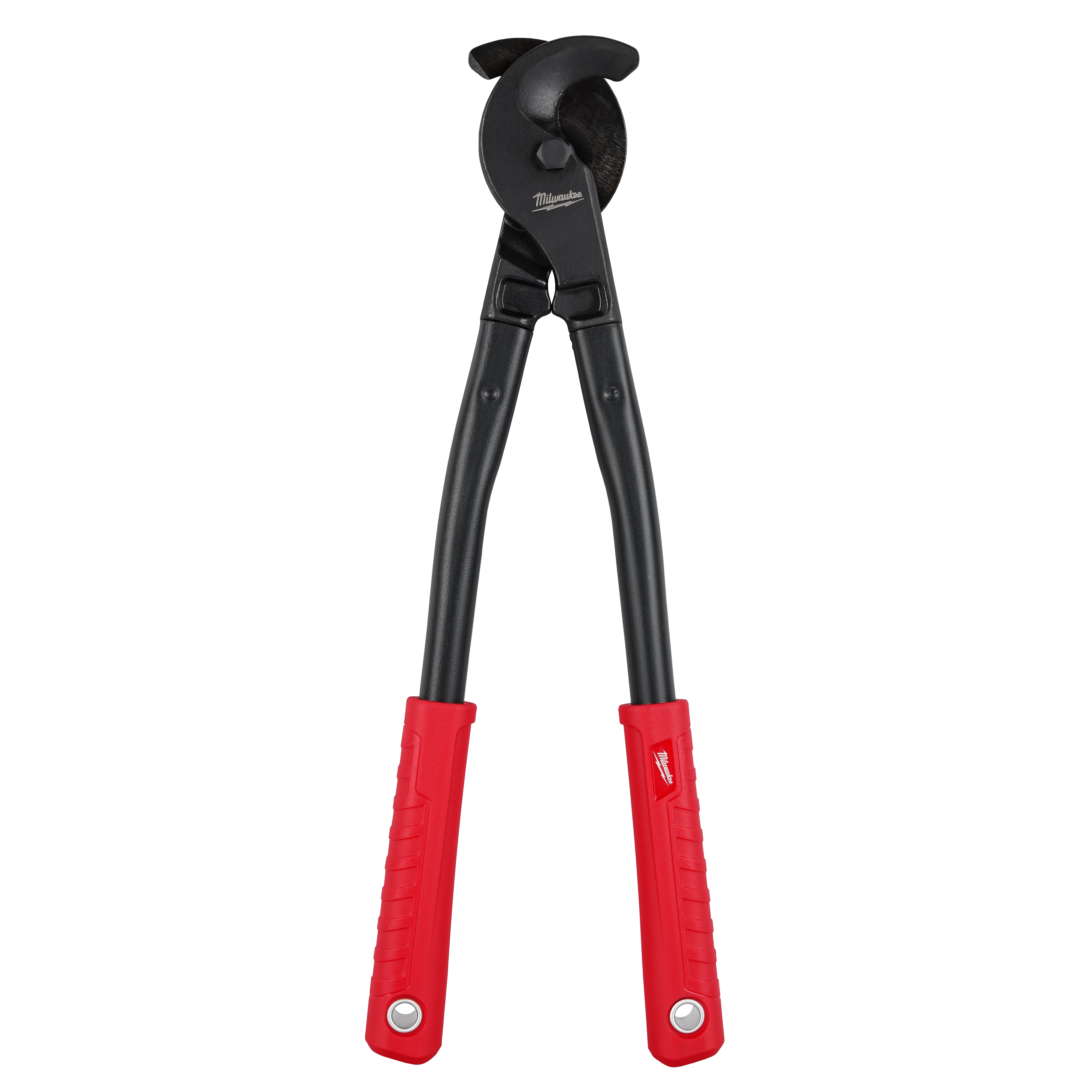 17" Utility Cable Cutter with black steel blades and long red handle grips designed for cutting utility cables.