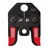 PEX Crimp Jaws by Milwaukee are black and red tools used for crimping PEX pipe fittings, indicated with instructional graphics.