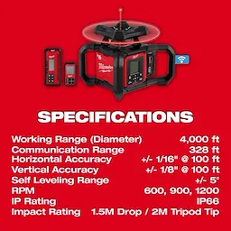 Red Exterior Dual Slope Rotary Laser Level specifications