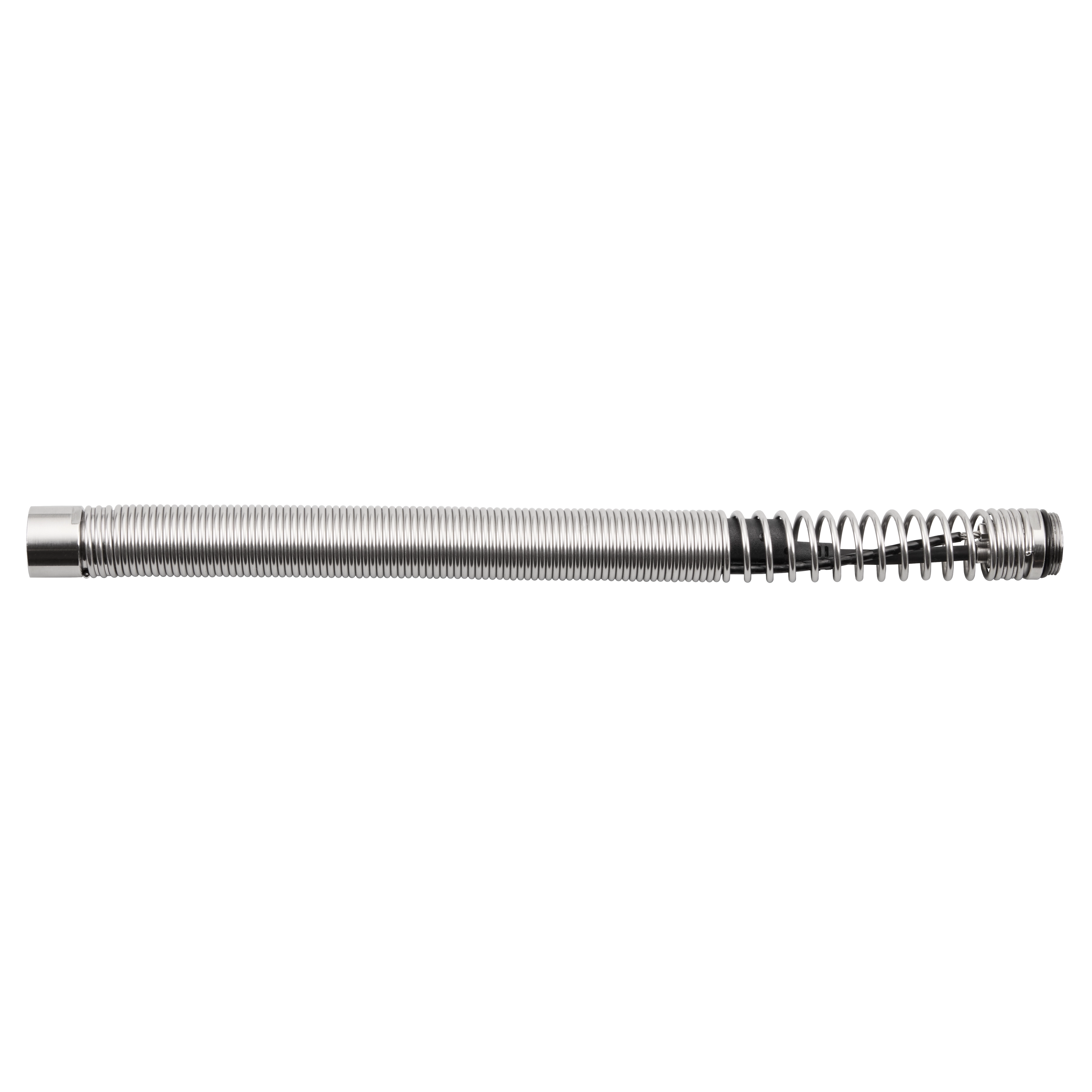 A coiled metal spring designed as a Replacement Spring for M12™ 65’ Ultra Flex Compact Inspection Camera. The spring features tightly wound coils towards the base and looser coils at the tip. The overall appearance is sleek and metallic.