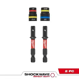 SHOCKWAVE Impact Duty QUIK-CLEAR 2-in-1 Magnetic Nut Driver Set 2PC includes two nut drivers and four replaceable sockets.