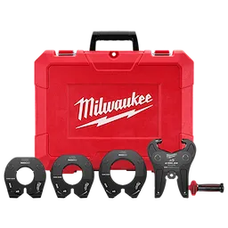 Red carrying case with Milwaukee branding, containing 2-1/2" - 4" NIBCO Press Ring Kit for M18 FORCE LOGIC Long Throw Press Tool.