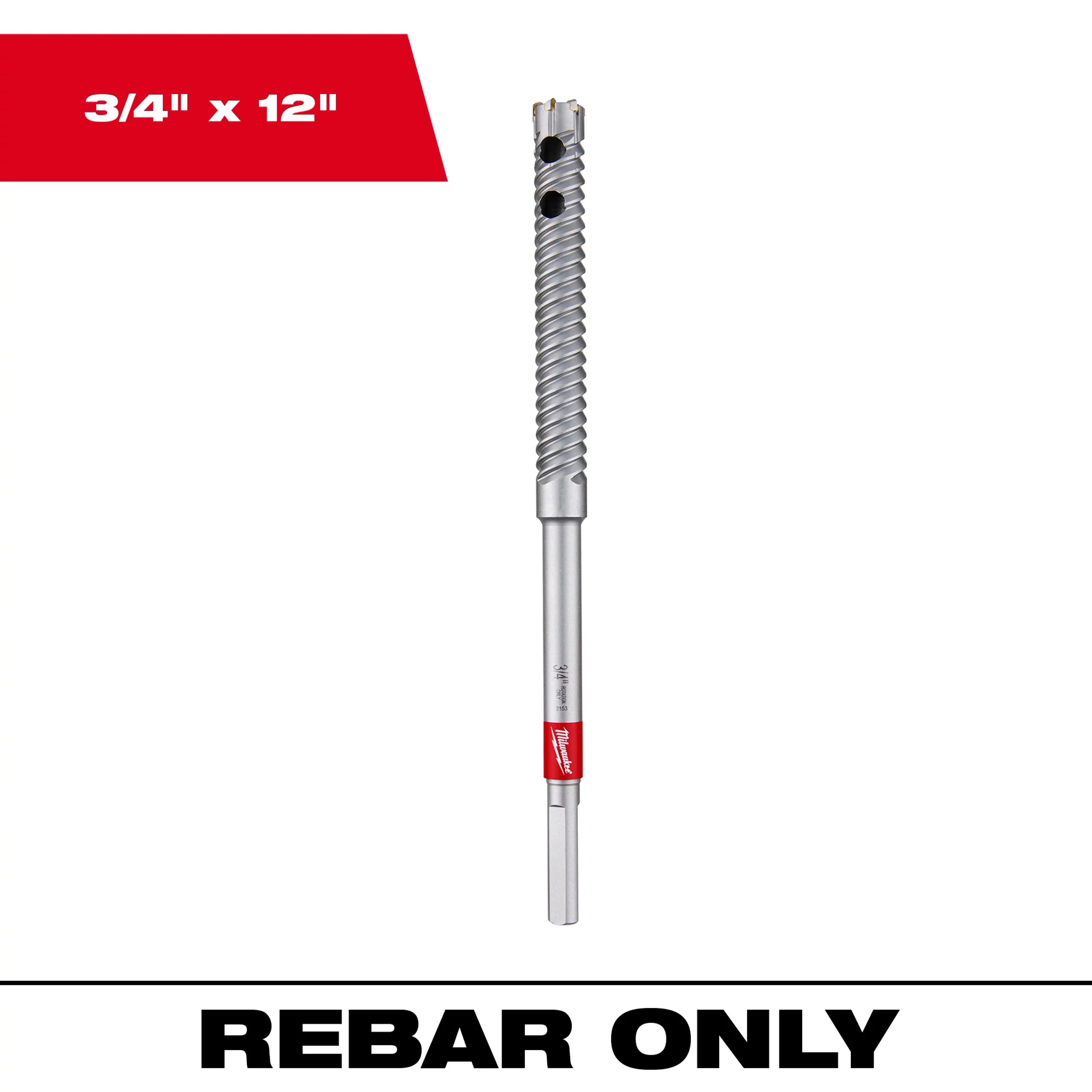 Rebar Cutter Image Reel product, 3/4" x 12" drill bit designed for rebar cutting. Text reads "REBAR ONLY" at the bottom.