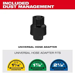 Universal hose adapter shown with fit sizes for M12 FUEL 6" Random Orbital Sander (3/32") and (3/16").