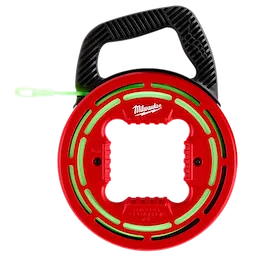 Red and black 20' Glow Fish Tape with a looped green end and ergonomic handle for easy electrical wire pulling.