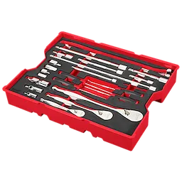 NEW 23 pc. 1/4”, 3/8”, & 1/2” Drive Ratchet and Accessory Set with Tray for PACKOUT™ Drawers