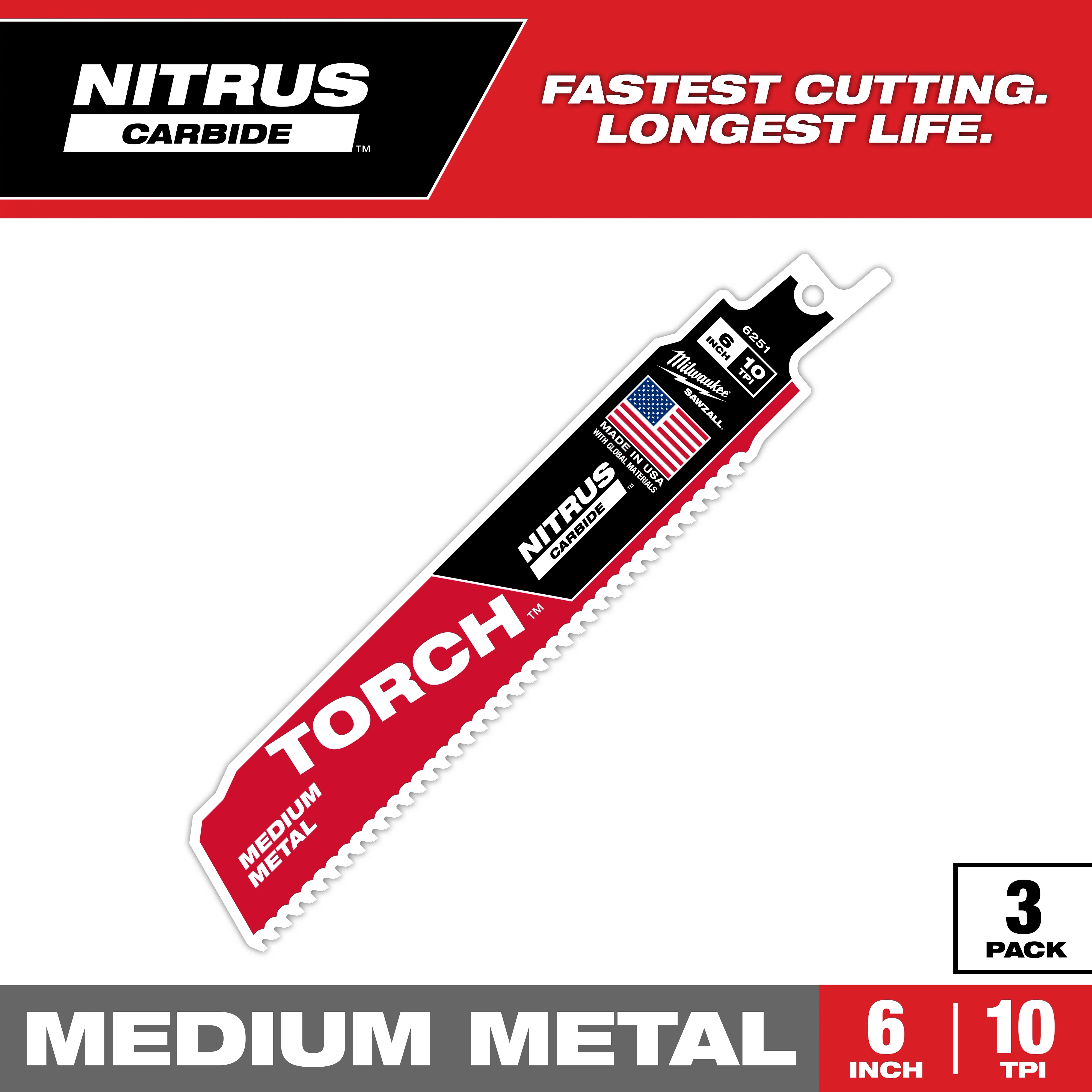 6" 10TPI The TORCH(TM) with NITRUS CARBIDE(TM) Teeth for Medium Metal 3PK