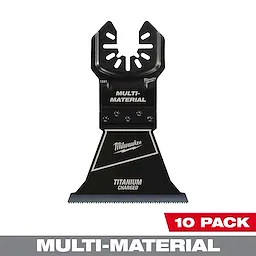 Milwaukee Open-Lok 2-1/2" Titanium Charged Bi-Metal Multi-Material Multi-Tool Blade, 10-pack, shown with multi-material labeling.