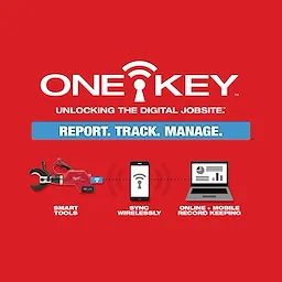 The M18 FORCE LOGIC Underground Cable Cutter is displayed with the ONE-KEY system. It features smart tools, wireless syncing to a smartphone, and online plus mobile record-keeping. The background color is red with white and blue text highlighting reporting, tracking, and managing capabilities.